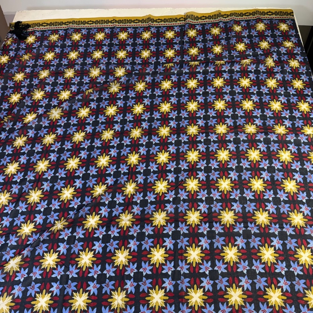 Vintage Cotton Scarf Multicolor Floral Tassel